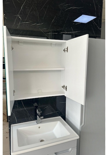 Noce Banyo Dolabı Aynalı Boy Dolaplı Membran Kapaklı 65 CM Gri