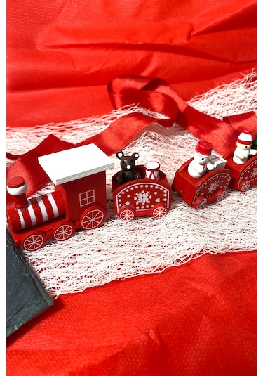 Yılbaşı Treni El Yapımı Ahşap Noel Treni Kırmızı