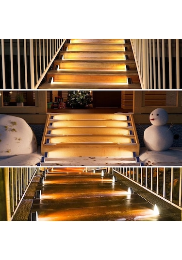 8 Adet Üçgen Güneş Enerjisi İle Şarj Olan Dış Mekan Solar Basamak Köşe Lambası Beyaz