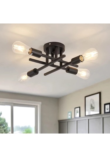 Dashanshop Siyah Vintage Demir Avize E27 E26 Ampul Aplikli Yatak Odası Salon Koridor Siyah