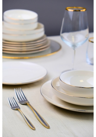 Tabak Evi Sofia Altın Yaldız Porselen Yemek Takımı 24 Parça 6 Kişilik Beyaz - Altın