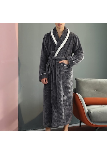 Bayan Sabahlık Flanel Cepli Havlu Sabahlık Kadın Bornoz Kemerli Mavi