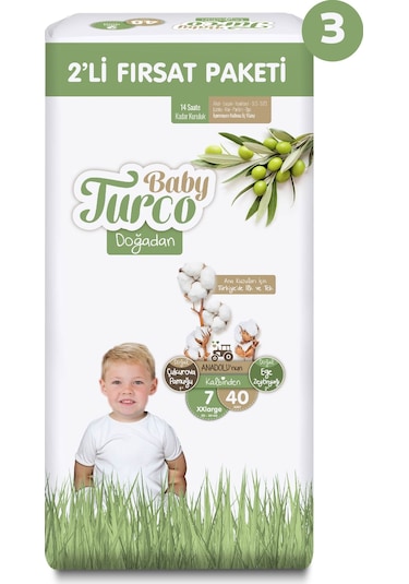 Baby Turco Doğadan 2'li Süper Fırsat Paketi Bebek Bezi 7 Numara 120 Adet 3'lü