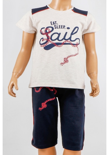 Erkek Çocuk 2'li Kapri Bermuda Kısa Kollu Likralı Pijama Takımı Çok Renkli