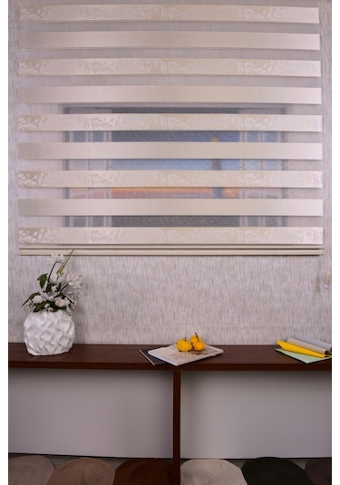 Krem Kendinden Desenli Etek Dilimsiz Ds 954-v1 Zebra Stor Güneşlik Perde