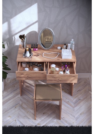 Dekorfim DF02102AC İki Çekmeceli Tabureli Makyaj Masası