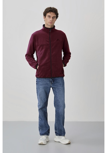 Tommy Life Erguvan Yazı Nakışlı Dik Yaka Fermuarlı Standart Kalıp Erkek Sweatshirt Polar - 87992 Mor