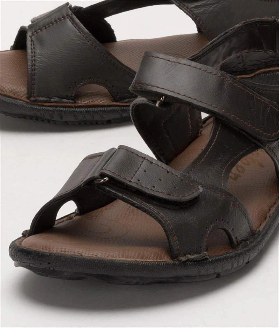 Erkek İçi Dışı Hakiki Deri Ortopetik Yazlık Esnek Ve Çok Hafif Günlük Ayakkabı Sandalet Kahverengi Kahverengi