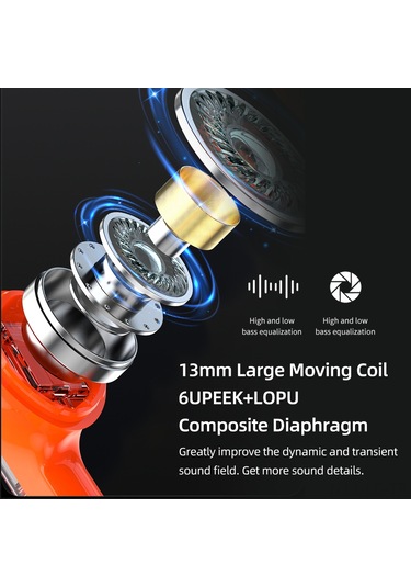 Leezsing S11 Bluetooth 5.3 Kulaklık - Şeffaf Gövde, Hi-fi Ses, Suya Dayanıklı, Uzun Pil Ömrü, Akıllı Gürültü Engelleme, Parmak İzi Kontrolü - Turuncu