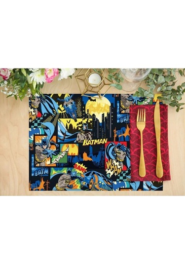 The Batman Kumaş Amerikan Servis 4'lü Set 35x50cm Warner Bros Lisanslı Ürün, Keten Kumaş Çok Renkli
