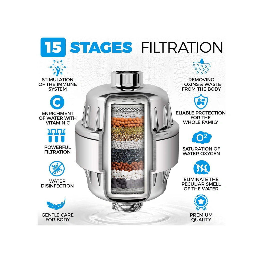 Padalink Dus Filtresi Aktiv Karbonlu Kdf+kalsiyum Sulfit+vitamin C 10-15 Aşamalı Su Temizleyici Krom, Beyaz, Gümüş Diğer