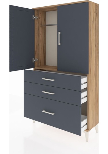 Arges Dolap Tek Raflı 3 Çekmeceli Tek Askılı 88x30x163 Çam-antrasit Atlas Çam