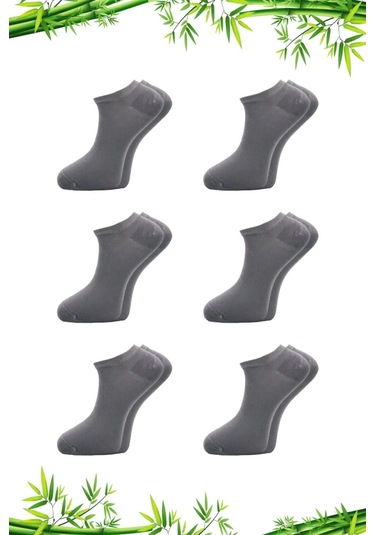 Bambu Erkek Patik Gri Çorap Dikişsiz 6'lı Paket Gri