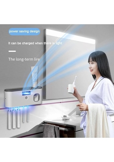 Bosphorusboutique02 Gri Elektrikli Diş Fırçası Uv Sterilizasyon Kurutma Tutucu Duvara Monte Diş Macunu Sıkacağı Banyo Organizatör Aksesuarları Set Gri Gri