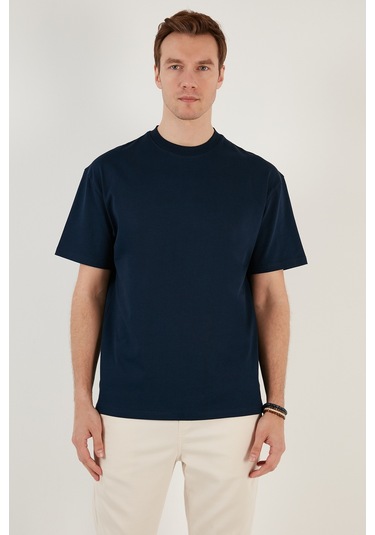 Buratti Pamuklu Relaxed Fit Sıfır Yaka Erkek T Shirt 5905446 Indigo