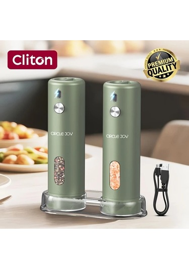 Honeybeeshop Şarj Edilebilir Elektrikli Biber Değirmeni 110ml Kapaklı Otomatik Biberlik Yeşil 2 Adet Değirmen Depolama Tabanı Beyaz Led Işık Tek Elle Kullanım Yeşil - 2 Adet Değirmen+depolama Tabanı