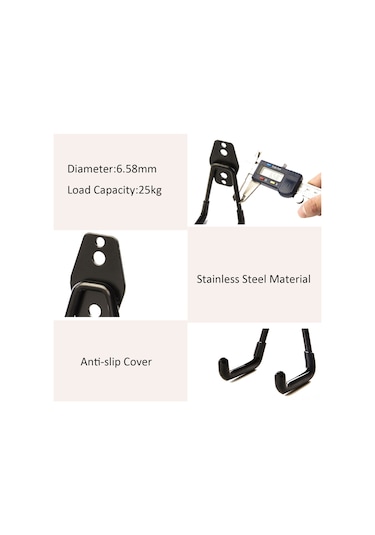 Geeroyoo Çok Amaçlı Dayanıklı Çelik Askı Kancası - Bisiklet, Kaykay Ve Bahçe Ekipmanları İçin Mükemmel Depolama Çözümü Siyah