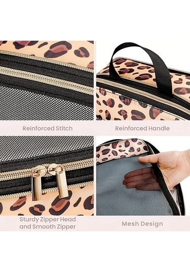 Fochsia 6lı Seyahat Sıkıştırma Paketleme Küpleri Çanta Bavul Düzenleyici Pembe Leopar Desen Ahşap