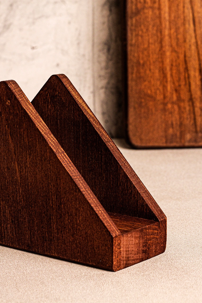 Snippy Zaro - Ahşap Peçetelik Masaüstü Peçete Organizeri Kahverengi