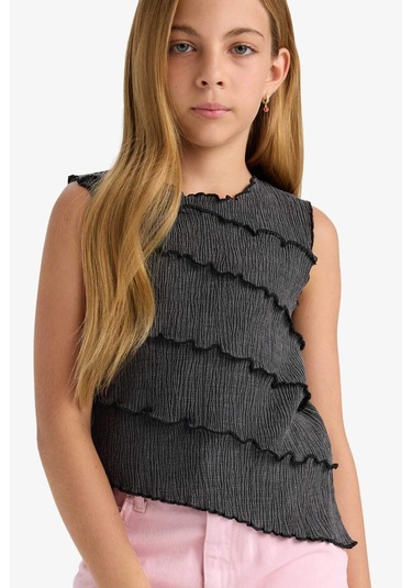 Defacto Kız Çocuk Bürümcük Kolsuz Bluz G0167a825hsar30 Antrasit