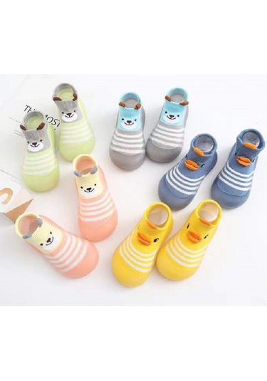 Uıowoo Bebek Yürüyüş Ayakkabısı - Çocuk İçmekan Zemin Çorabı Ayakkabı Yumuşak Tabanlı Antipatina Nemlendirici Çizgili Mavi