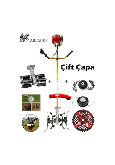 Ablacks C-52 Yan Tırpan + Toprak Çapalama Aparatı + Zincirli Başlık 2 Adet Çapa
