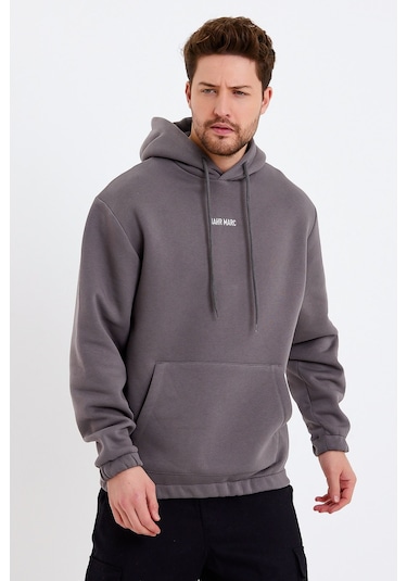JAHR MARC Gri Nakışlı Oversize Erkek Sweatshirt Gri