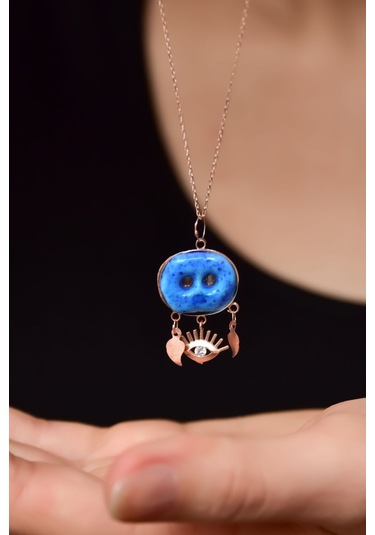 925 Ayar Gümüş Rose Kaplama Camdaki Kadın Süryani Nazar Boncuğu Kirpik Göz Kolye