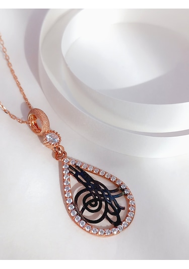 Keskin Gümüş Damla Rose Osmanlı Tuğra Tasarım Kadın Gümüş Kolye