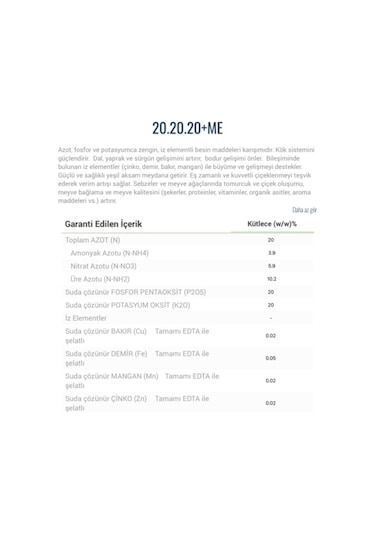 Gübretaş 20.20.20 Npk Ağaç Bitki Meyve Sebze Çiçek Gübre 1 KG