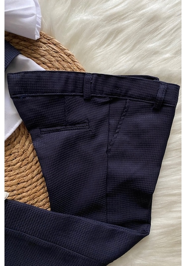 Matrix Yelekli Zincirli Erkek Çocuk Takım Elbise Lacivert