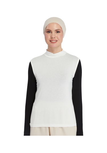 Organik Kolsuz Balıkçı Yaka Likralı Kadın Sıfır Kol Body Ekru