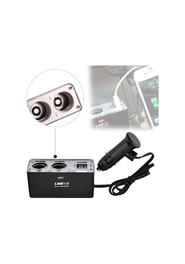 Araç Çakmaklık Çoğaltıcı 2 Li Usb Araba Çakmak Soket Çoklayıcı