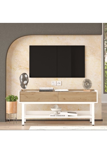 Robin Home Oslo Tv Ünitesi Sehpası Beyaz Metal Ayaklı 140cm