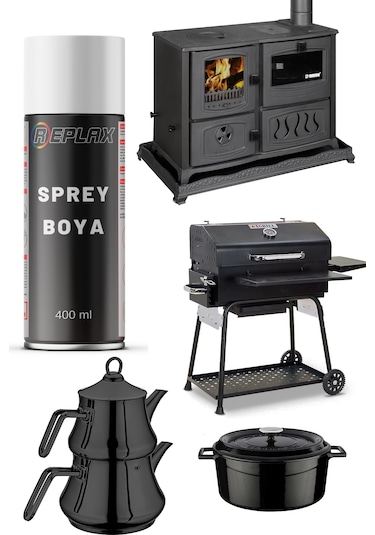 Mat Siyah Çaydanlık Tava Tencere Cezve Emaye Isıya Dayanaklı 690