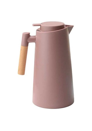 Ulzyvf 1 Litre Çift Cidarlı Vakumlu Termos Sürahi - Sıcak Soğuk Saklama, Ahşap Saplı Kahve Termosu Kahve