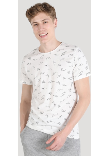 Colins Regular Fit Bisiklet Yaka Baskılı Beyaz Erkek Kısa Kol Tişört Cl1064349 Beyaz