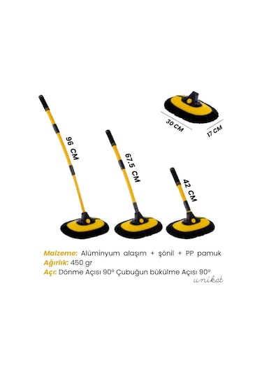 Yeni Tasarım Teleskopik Saplı Araç Yıkama Süpürgesi Makarna Uçlu Uzatılabilir Yaylı Mikrofiber Fırça - 1 Adet