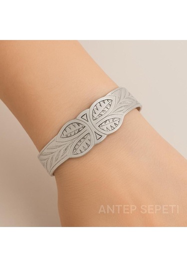 Bakır Gri Kelebek Motifli Bileklik Gri