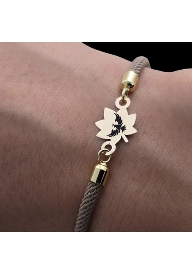 Kartal Temalı Örgülü 14 Ayar Altın Plakalı Yaprak Figürlü Hediye Bileklik-331sembol-kahverengi Altın