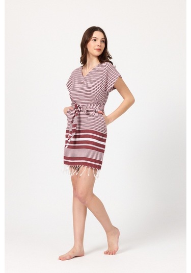 Mulberry Katya Plaj Elbisesi Tunik Pareo %100 Pamuk Bordo