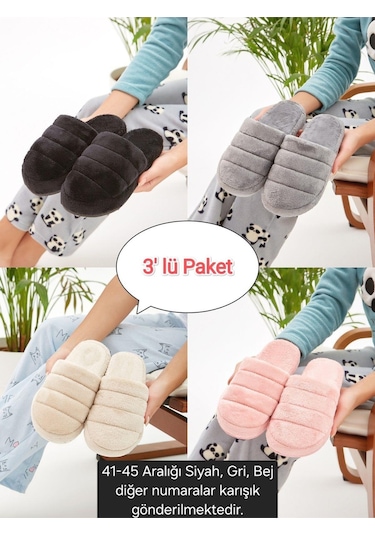 3'lü Paket Önü Kapalı Terlik Ev Terliği Çeyiz Bohça Seti Çok Renkli