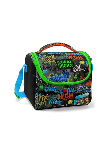 Coral High Erkek Çocuk Siyah Yeşil Grafiti Ilkokul Okul Beslenme