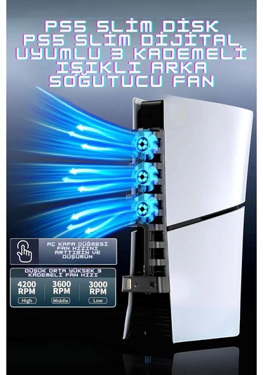Pg-p5s005 Ps5 Slim Disk-ps5 Slim Dijital Uyumlu 3 Kademeli Led Işıklı Arka Soğutucu Fan