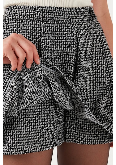 Lela Desenli Pamuklu Kışlık Mini Bayan Şort Etek 611Sr0046 Siyah