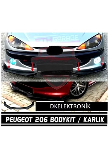 Peugeot 308-206 Parlak Siyah Ön Tampon Eki Lip 3 Parça Dkkarlık