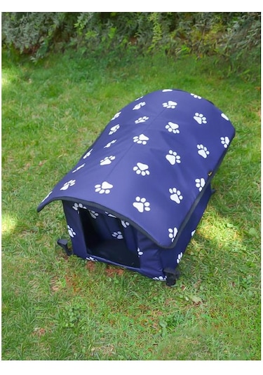 Yuga Pati Desenli Lacivert Kedi Evi Isı Ve Yağmur Korumalı