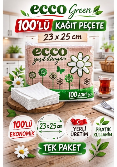 Ecco Green Kağıt Peçete 100 Lü 23x25 Cm Ekonomik 1 Paket