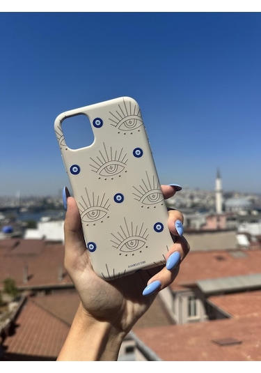 İphone 6s Uyumlu Çizim Göz Tasarımlı Telefon Kılıfı - Krem