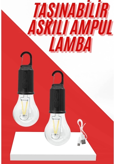 Csmtex Şarjlı Aydınlatma Ampul Tasarımlı Ambians Işık Askılı Kamp Lambası
